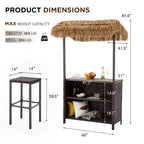Ensemble de bar de jardin extérieur EROMMY, bar de patio en osier avec 2 tabourets, étagère de rangement pour jardin ou bord de piscine