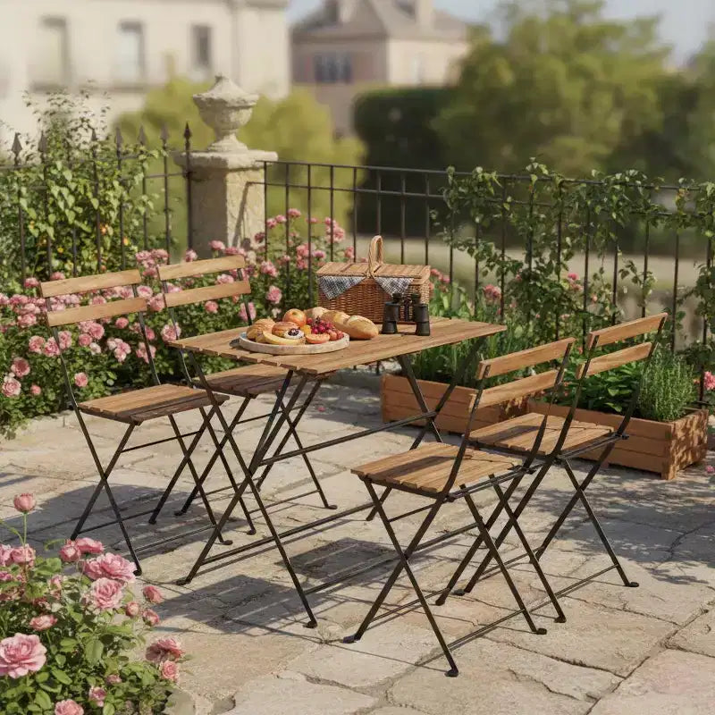 Set da pranzo Gymax da 5 pezzi per patio in legno di acacia con sedie pieghevoli con sedili a doghe e ripiano robusti telai in metallo per esterni e interni