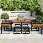 Ensemble de salle à manger GDFStudio Donald de 9 pièces pour patio en bois d'acacia avec table carrée, 4 chaises rembourrées et 4 tabourets