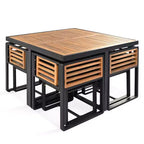 Ensemble de salle à manger GDFStudio Donald de 9 pièces pour patio en bois d'acacia avec table carrée, 4 chaises rembourrées et 4 tabourets
