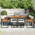 Ensemble de salle à manger GDFStudio Donald de 9 pièces pour patio en bois d'acacia avec table carrée, 4 chaises rembourrées et 4 tabourets
