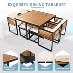Ensemble de salle à manger GDFStudio Donald de 9 pièces pour patio en bois d'acacia avec table carrée, 4 chaises rembourrées et 4 tabourets