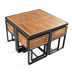Ensemble de salle à manger GDFStudio Donald de 9 pièces pour patio en bois d'acacia avec table carrée, 4 chaises rembourrées et 4 tabourets
