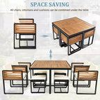 GDFStudio Ernest Patio Ensemble de Salle à Manger Moderne 18 Pièces en Bois d'Acacia avec 2 Tables, 8 Chaises Coussins et 8 Ottomans