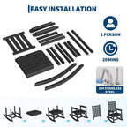 Set 2 sedie a dondolo da esterno in HDPE con tavolino - Sedie a dondolo alte da portico in polietilene per adulti - Mobili da esterno resistenti a tutte le intemperie per patio