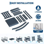 Set 2 sedie a dondolo da esterno in HDPE con tavolino - Sedie a dondolo alte da portico in polietilene per adulti - Mobili da esterno resistenti a tutte le intemperie per patio