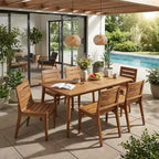 Christopher Knight Home Lorenzo Modern 7 Piece Acacia Wood Dining Table Set with Slatted Design
