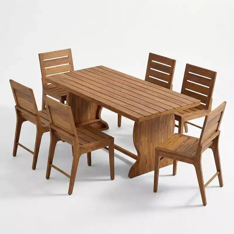 Christopher Knight Home Lorenzo Ensemble table de salle à manger moderne 7 pièces en bois d'acacia avec design à lattes et pieds en forme de queue de poisson