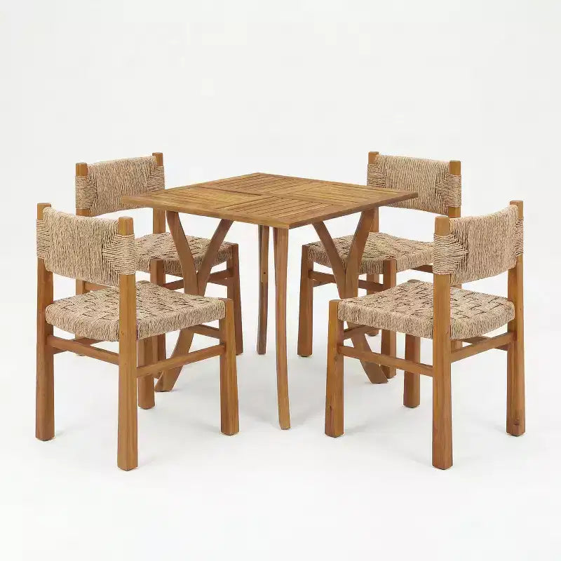 Christopher Knight Home Fra Set da Pranzo 5 Pezzi in Legno di Acacia con Design Intrecciato e a Doghe