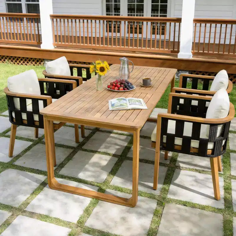 Christopher Knight Home Gavin Ensemble de salle à manger moderne 5 pièces en bois d'acacia avec 4 chaises de salle à manger en osier tressé