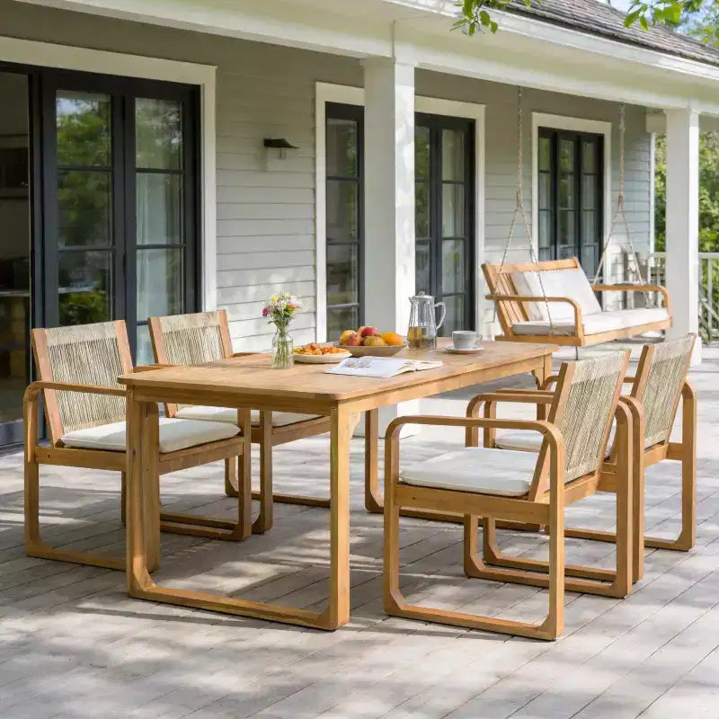 Christopher Knight Home Chasel – Ensemble de salle à manger moderne 5 pièces pour patio en bois d'acacia avec 4 chaises de salle à manger en corde