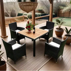 GDFStudio Edie Modern Acacia Wood and Metal 5-Piece Outdoor Dining Table Set With 4 Chairs