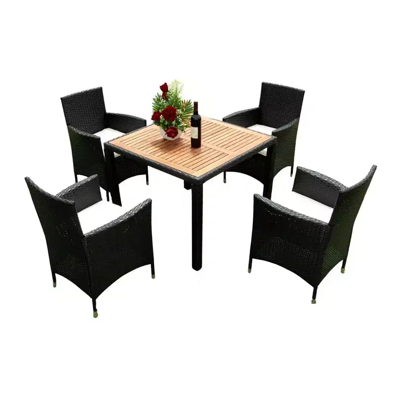GDFStudio Edie set da pranzo da esterni moderno in legno di acacia e metallo, 5 pezzi con 4 sedie