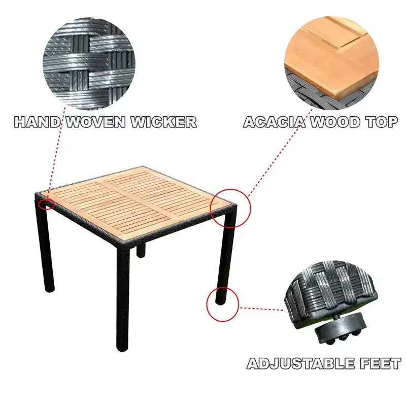 GDFStudio Edie set da pranzo da esterni moderno in legno di acacia e metallo, 5 pezzi con 4 sedie