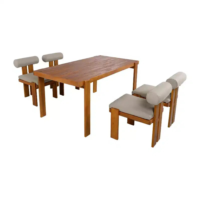 Christopher Knight Home Javier Ensemble de salle à manger moderne 5 pièces pour terrasse en acacia, rembourré, avec dossier rond et table à lattes