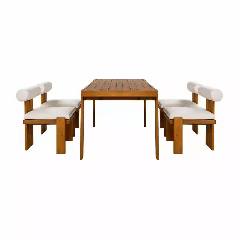 Christopher Knight Home Javier Ensemble de salle à manger moderne 5 pièces pour terrasse en acacia, rembourré, avec dossier rond et table à lattes