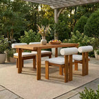 Christopher Knight Home Javier Modern 5 Piece Patio Acacia Upholstered Dining Set with Round Back and Slatted Table