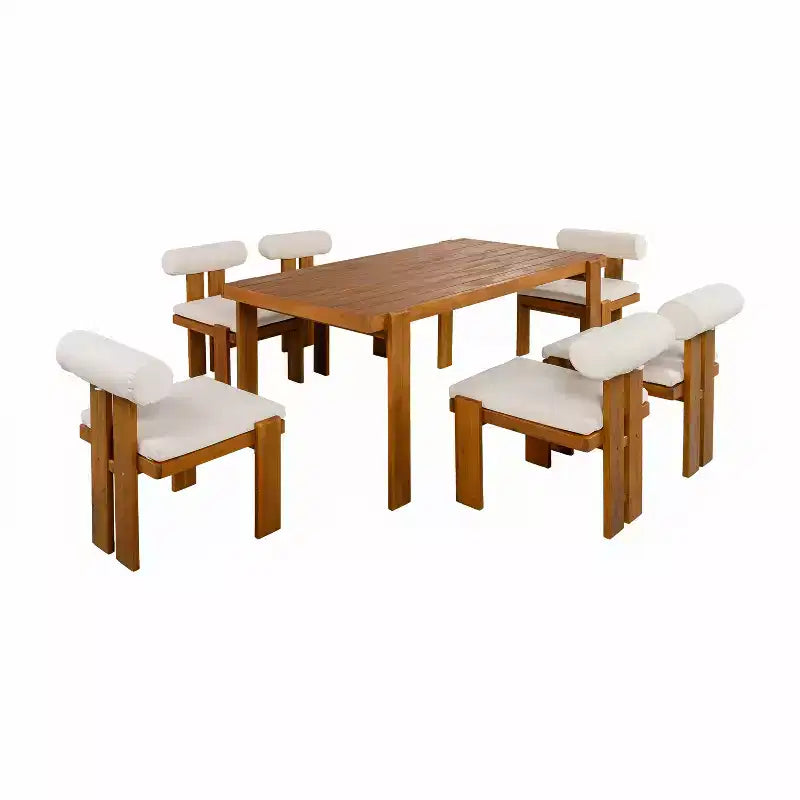 Christopher Knight Home Lucia Ensemble de salle à manger moderne 7 pièces pour patio en acacia, rembourré, avec dossier rond et table à lattes
