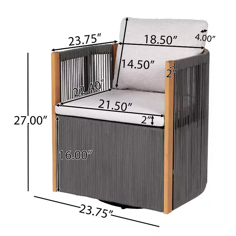 Christopher Knight Home Harrison Patio Set da Pranzo Moderno in Legno di Acacia a 7 Pezzi con 6 Sedie Girevoli in Corda