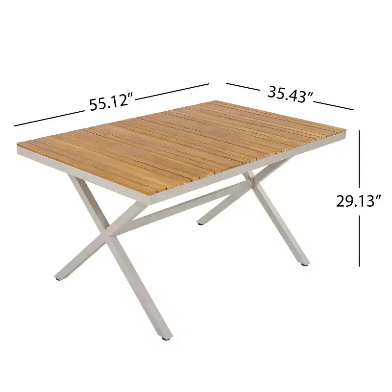 Christopher Knight Home David Set da pranzo da esterno moderno in acciaio, 5 pezzi, tavolo con piano in legno e 4 sedie in vimini intrecciato