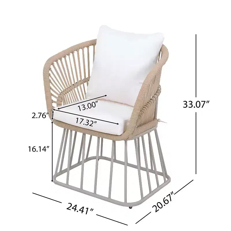 Christopher Knight Home David Set da pranzo da esterno moderno in acciaio, 5 pezzi, tavolo con piano in legno e 4 sedie in vimini intrecciato