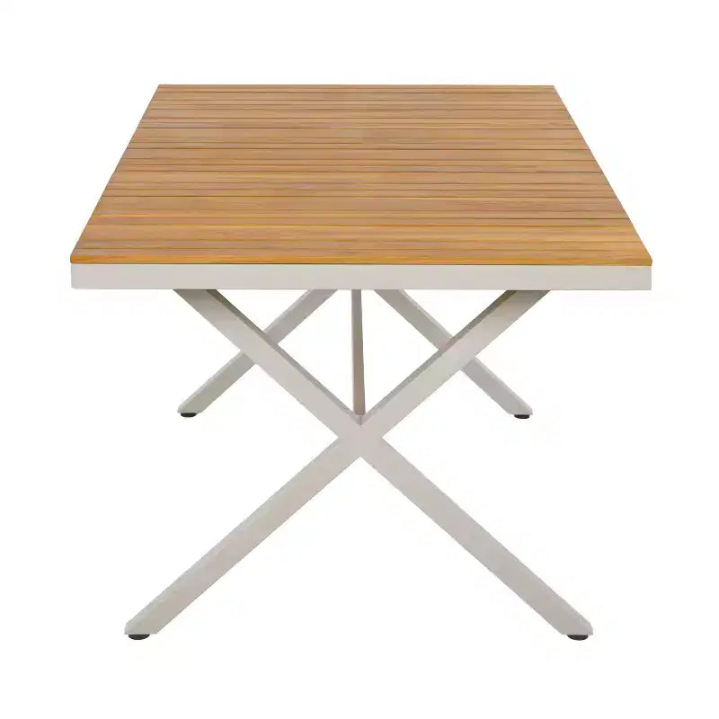 Christopher Knight Home David Set da pranzo da esterno moderno in acciaio, 5 pezzi, tavolo con piano in legno e 4 sedie in vimini intrecciato