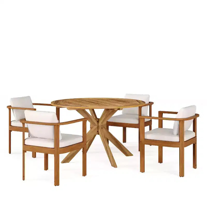 Christopher Knight Home Everett Ensemble de salle à manger d'extérieur rond 5 pièces en bois d'acacia rustique avec chaises rembourrées pour patio