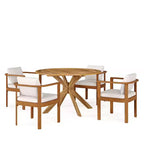 Christopher Knight Home Everett Ensemble de salle à manger d'extérieur rond 5 pièces en bois d'acacia rustique avec chaises rembourrées pour patio