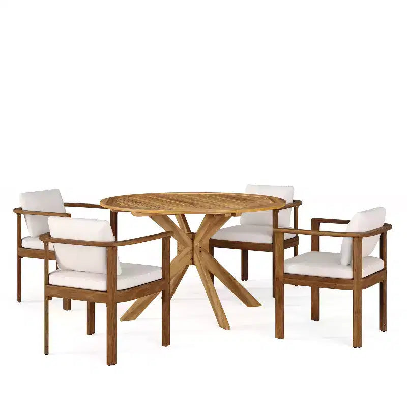 Christopher Knight Home Everett Ensemble de salle à manger d'extérieur rond 5 pièces en bois d'acacia rustique avec chaises rembourrées pour patio