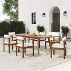 Christopher Knight Home Merlin Patio Rustic 7-Piece Acacia Wood Outdoor Expandable Dining Set with Cushioned Dining Chairs