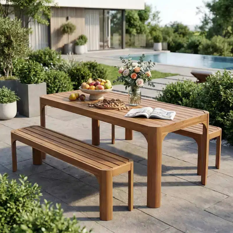 Christopher Knight Home Bao Set da Pranzo Moderno a 3 Pezzi per Patio in Legno di Acacia con Design a Doghe