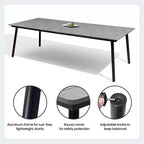 Crestlive Products Set da pranzo da esterno 11 pezzi, sedie impilabili con braccioli, tavolo effetto legno con foro per ombrellone per grandi riunioni