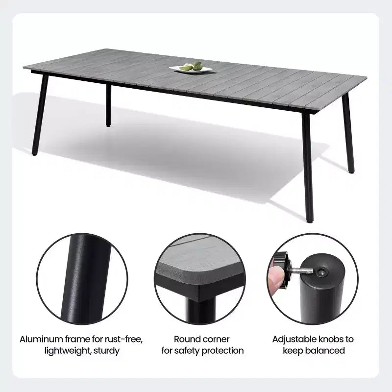 Crestlive Products Set da pranzo da esterno 11 pezzi, sedie impilabili con braccioli, tavolo effetto legno con foro per ombrellone per grandi riunioni