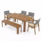 Ensemble de salle à manger d'extérieur moderne Christopher Knight Home Lan 6 pièces en bois d'acacia avec table à lattes et design en corde