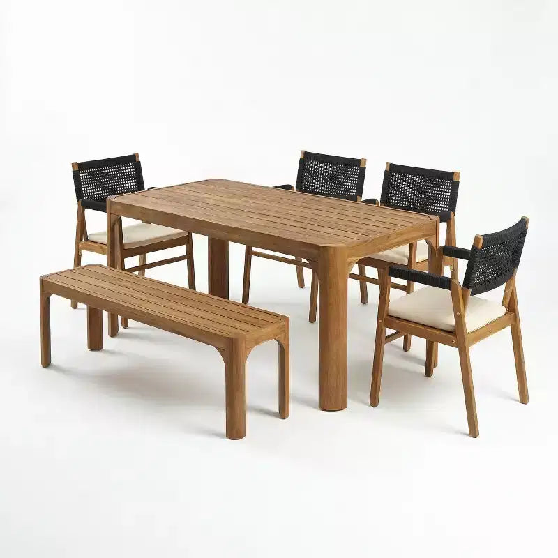 Ensemble de salle à manger d'extérieur moderne Christopher Knight Home Lan 6 pièces en bois d'acacia avec table à lattes et design en corde