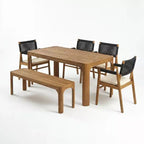 Ensemble de salle à manger d'extérieur moderne Christopher Knight Home Lan 6 pièces en bois d'acacia avec table à lattes et design en corde