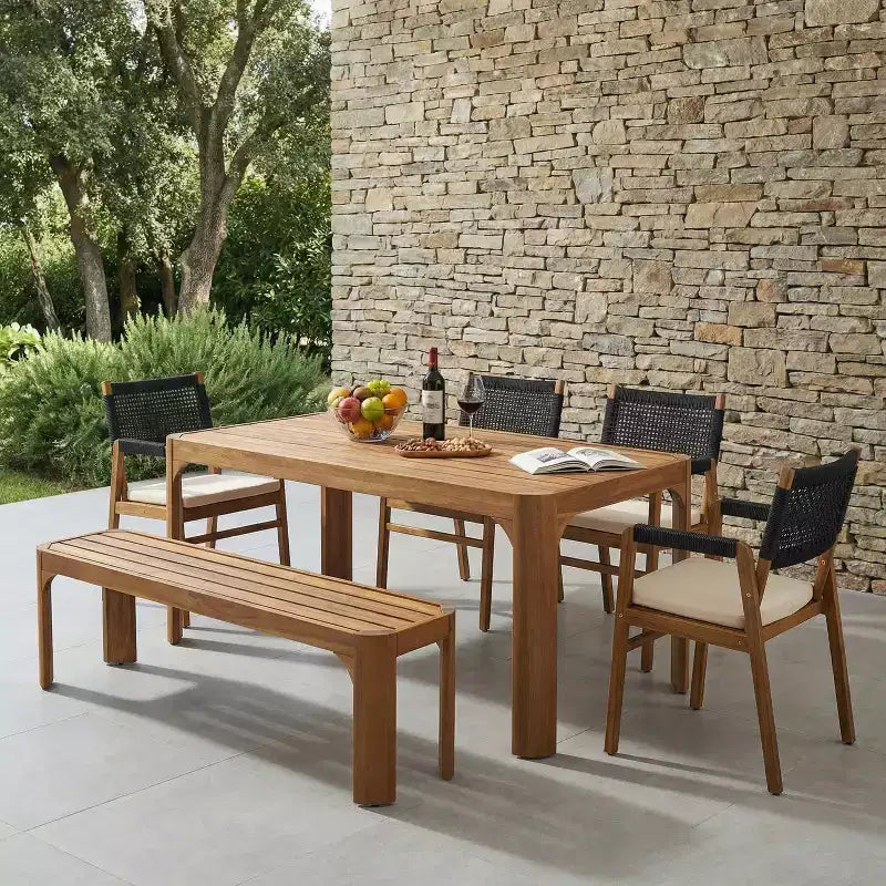 Christopher Knight Home Lan Modern 6 Piece Acacia Wood Patio Dining Set with Slatted Table and Rope Design