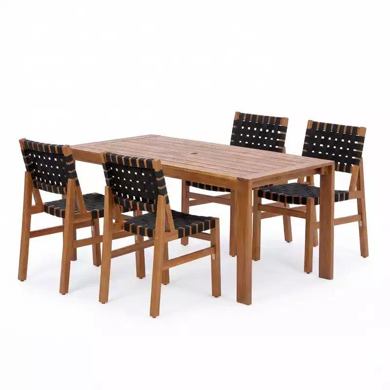 Christopher Knight Home Prem Modern Set da pranzo da esterno 5 pezzi in legno di acacia con corda intrecciata in PE e tavolo a doghe
