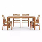 Christopher Knight Home Prem Modern Set da pranzo da esterno 5 pezzi in legno di acacia con corda intrecciata in PE e tavolo a doghe