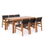 Christopher Knight Home Ratchanon Set da pranzo moderno da esterno da 7 pezzi in legno di acacia con corda intrecciata in PE e tavolo a doghe