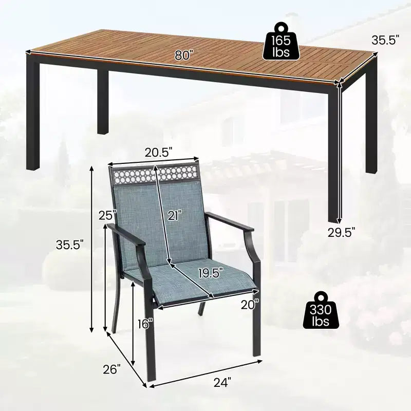 Gymax Ensemble de salle à manger d'extérieur 9 pièces pour 8 personnes avec tissu à séchage rapide et bois d'acacia robuste pour le jardin