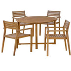 Set da pranzo da esterni in legno di acacia a 5 pezzi per 4 persone, tavolo rotondo con piano a doghe e 4 sedie, mobili da giardino per patio, bordo piscina-Panipeachy