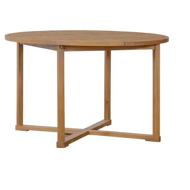 Set da pranzo da esterni in legno di acacia a 5 pezzi per 4 persone, tavolo rotondo con piano a doghe e 4 sedie, mobili da giardino per patio, bordo piscina-Panipeachy