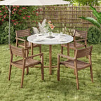 Set da pranzo da esterni in legno di acacia a 5 pezzi per 4 persone, tavolo rotondo con piano a doghe e 4 sedie, mobili da giardino per patio, bordo piscina-Panipeachy