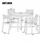 Set da pranzo da esterni in legno di acacia a 5 pezzi per 4 persone, tavolo rotondo con piano a doghe e 4 sedie, mobili da giardino per patio, bordo piscina-Panipeachy