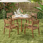 Set da pranzo da esterni in legno di acacia a 5 pezzi per 4 persone, tavolo rotondo con piano a doghe e 4 sedie, mobili da giardino per patio, bordo piscina-Panipeachy