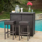 Christopher Knight Home Toronto 3 Piece Patio Traditional Rattan Bar Set