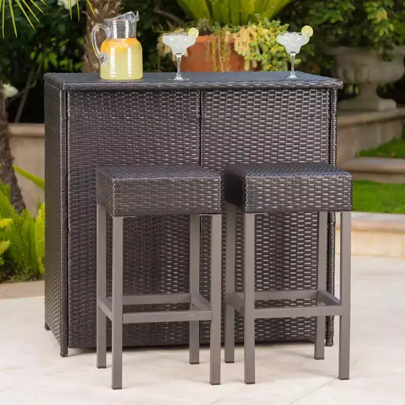 Christopher Knight Home Toronto Set da Bar da Esterno Tradizionale in Rattan, 3 Pezzi