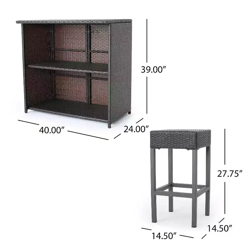 Christopher Knight Home Toronto Set da Bar da Esterno Tradizionale in Rattan, 3 Pezzi