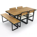 Ensemble de salle à manger d'extérieur en bois Whisen 6 pièces pour 6-7 personnes, ensemble de sièges de salle à manger de jardin de patio, 1 table rectangulaire et 1 banc et 4 chaises avec coussins
